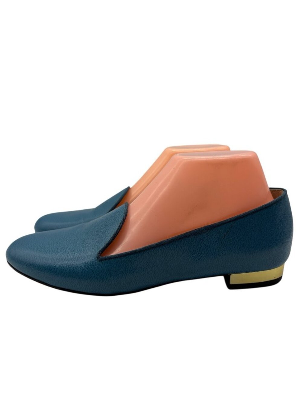 Charlotte Olympia ABC Flat Shoes Blue Calfskin Grosgrain EU SZ 37.5 US 7.5